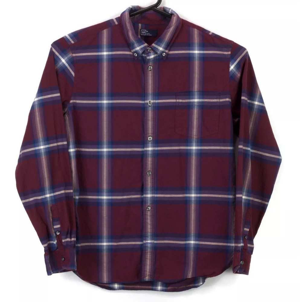 Gap Lived-In Men's Button Up LS Collared Shirt Size XL Multicolor Plaid‎